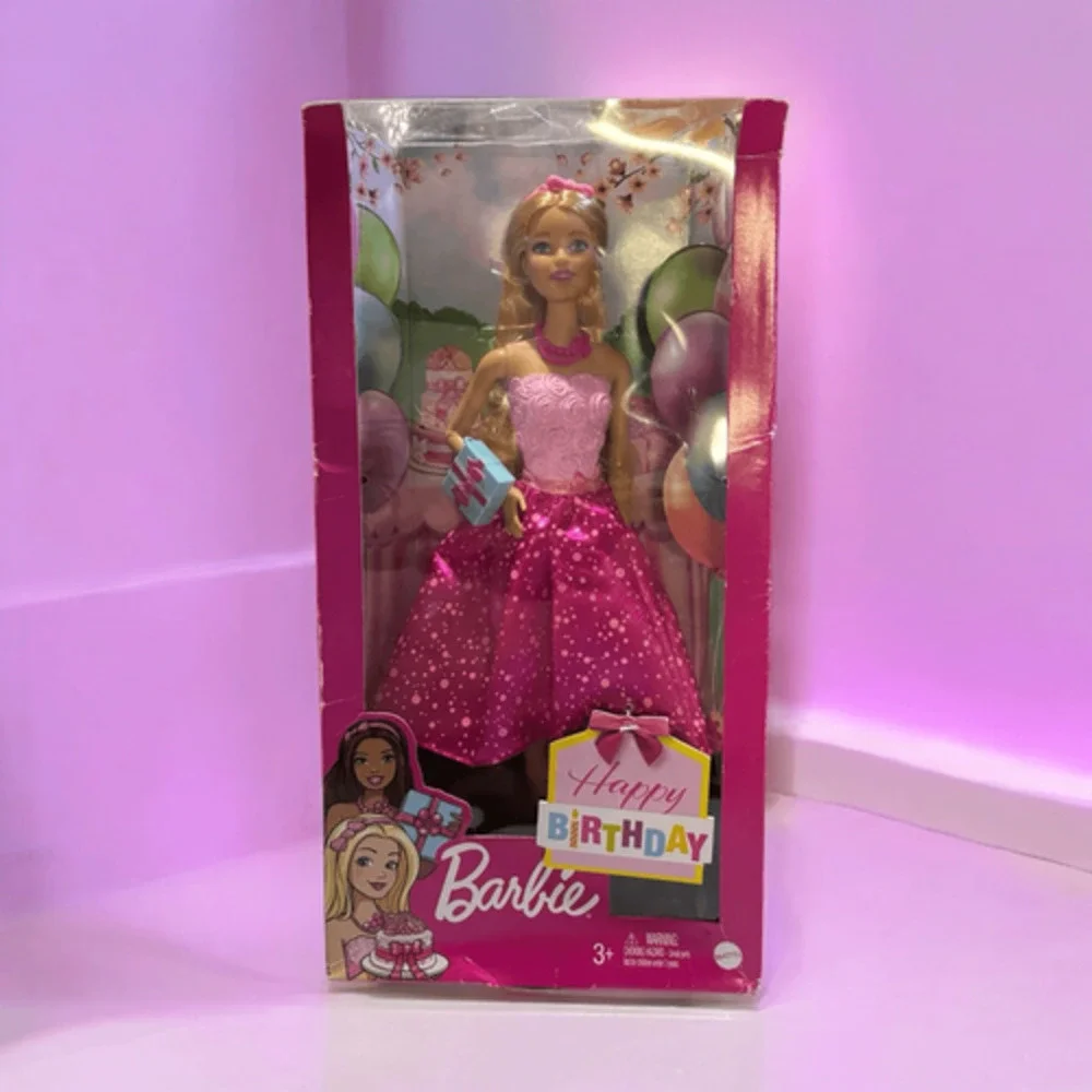 NEW Barbie Happy Birthday Doll with Birthday Present, Pink NEW Some Box Damage